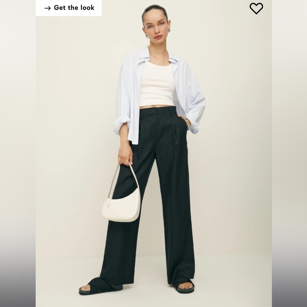 Reformation Alex Mid Rise 100% Linen Pants Sz 4P Black Trousers Pockets